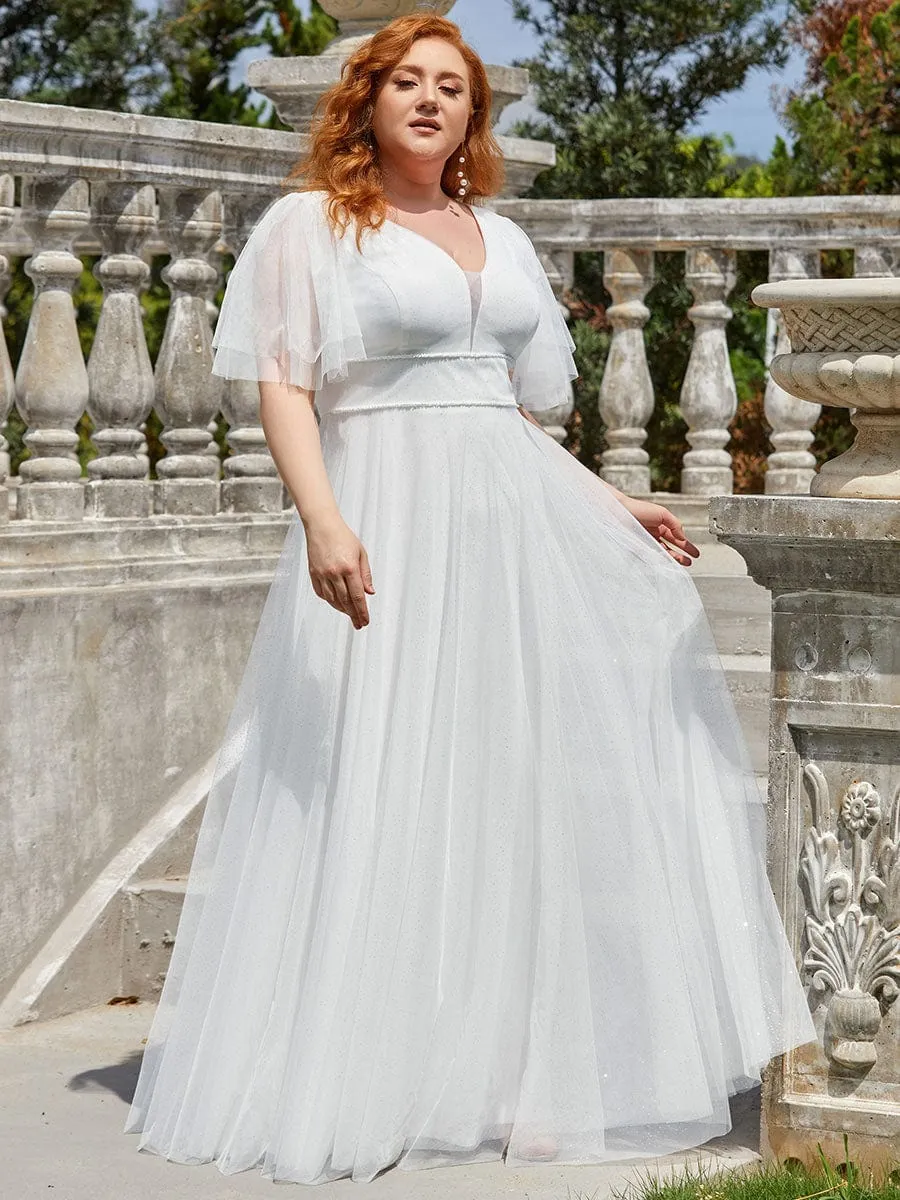 Romantic Plus Size Tulle Evening Dress with Deep V Neck(Final Sale)