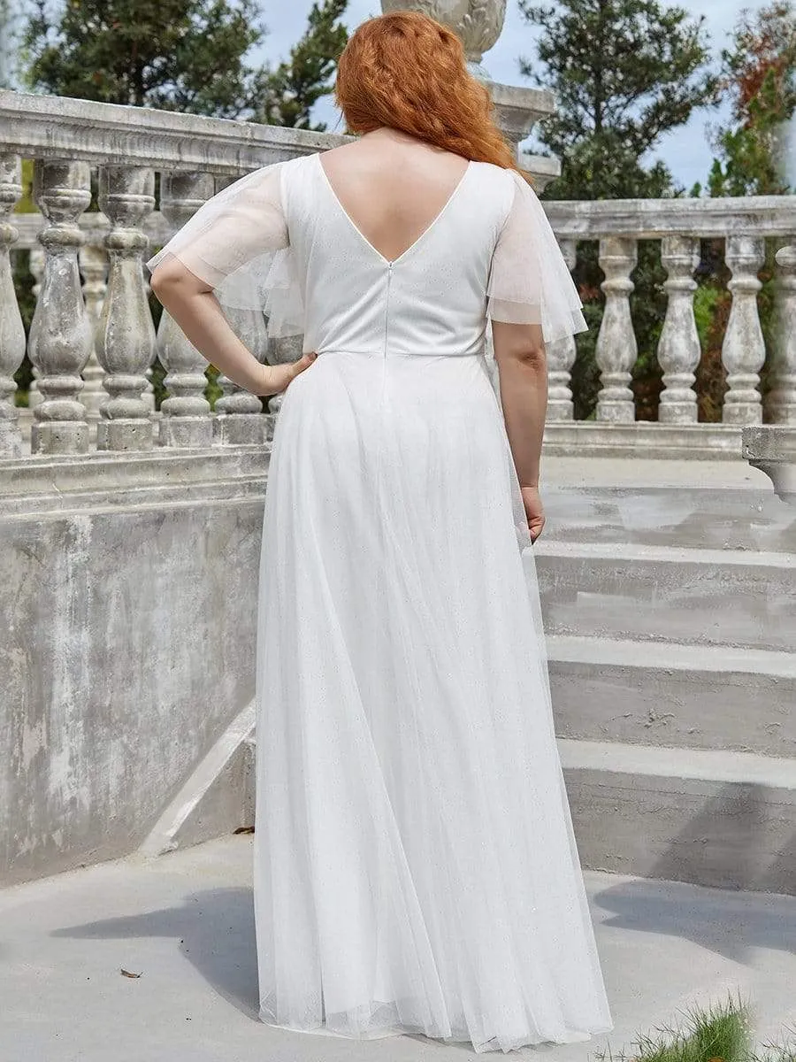 Romantic Plus Size Tulle Evening Dress with Deep V Neck(Final Sale)