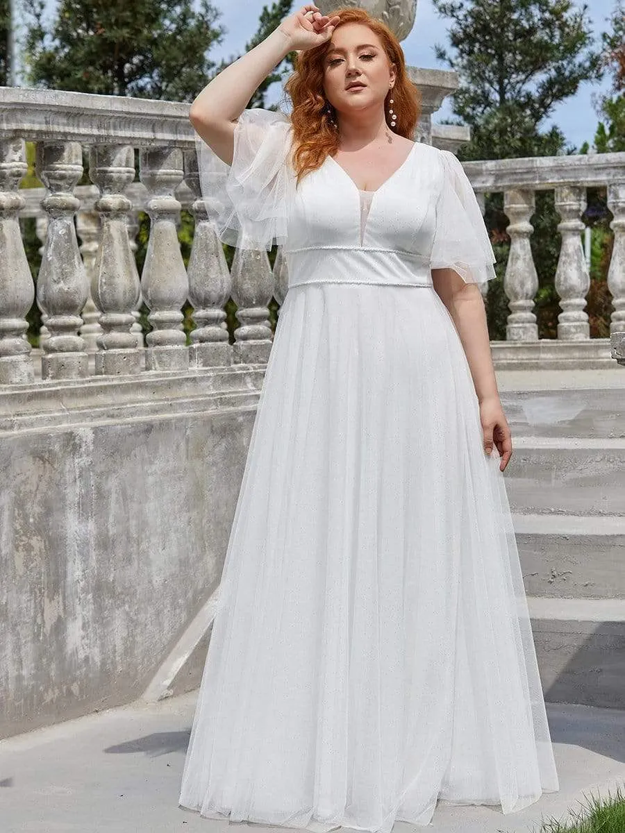 Romantic Plus Size Tulle Evening Dress with Deep V Neck(Final Sale)