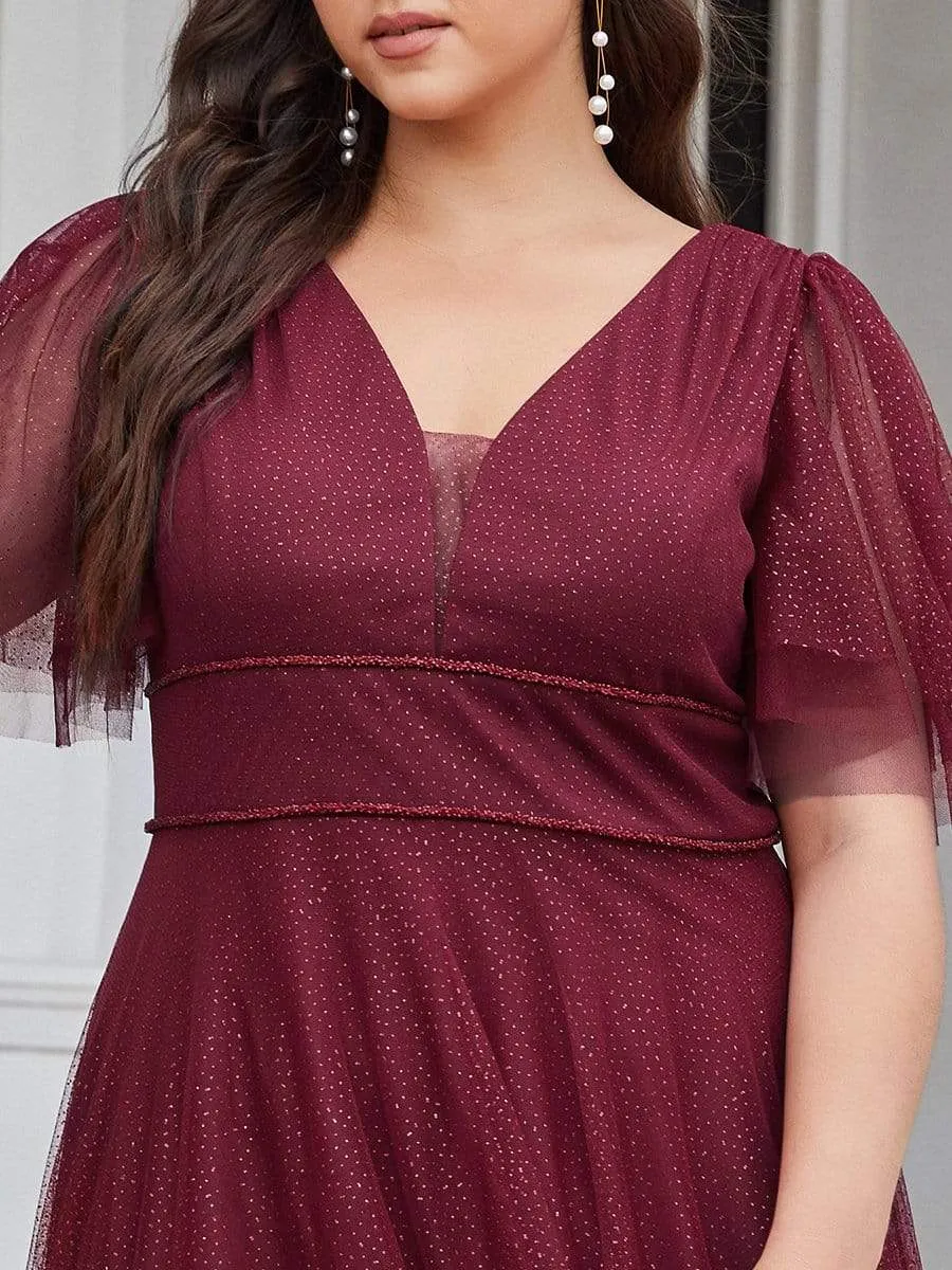 Romantic Plus Size Tulle Evening Dress with Deep V Neck(Final Sale)
