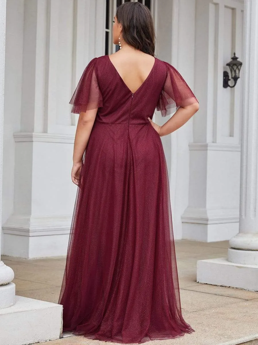 Romantic Plus Size Tulle Evening Dress with Deep V Neck(Final Sale)