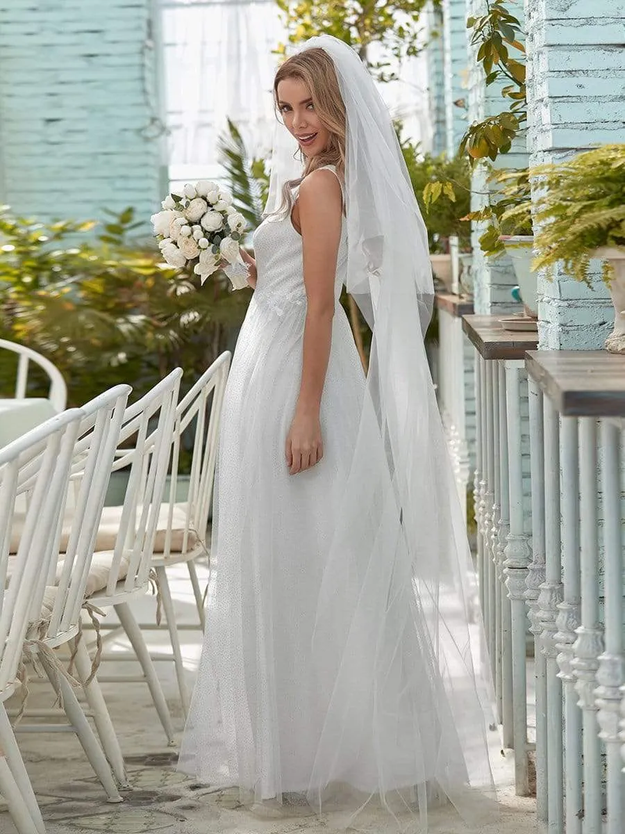 Romantic V Neck Tulle Wedding Dress with Appliques