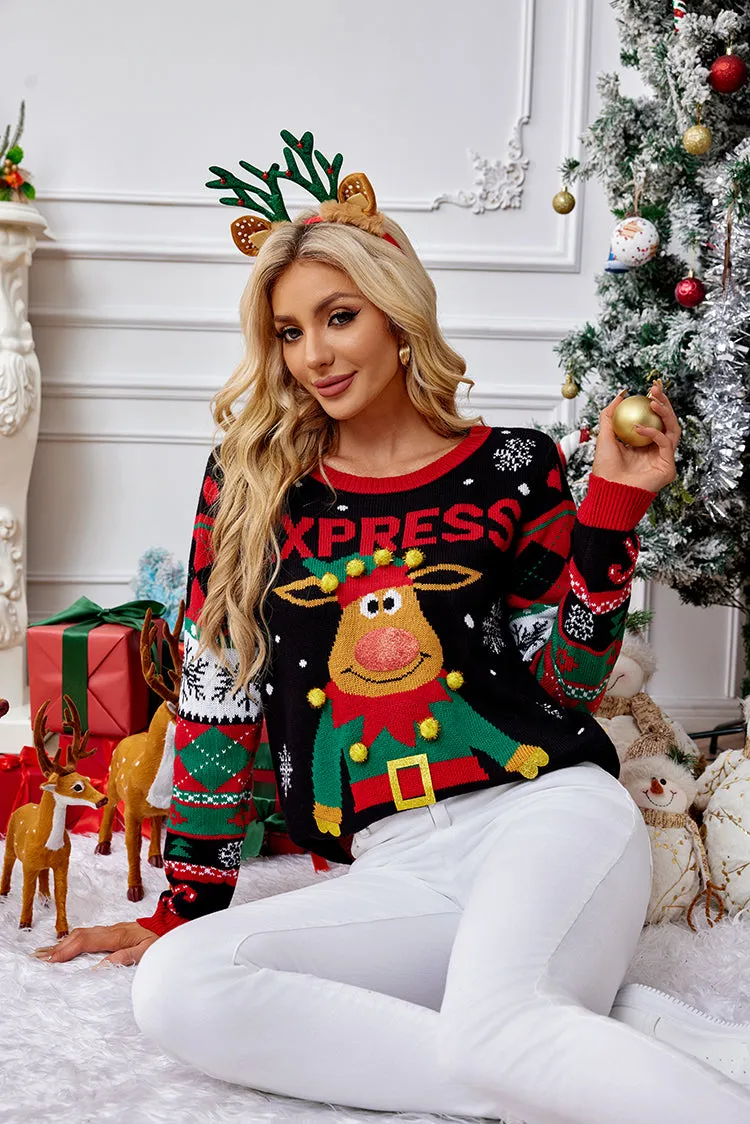 SD-Women's Elk Cat Christmas Pattern Sweater