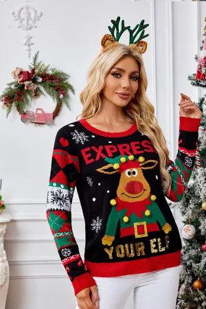 SD-Women's Elk Cat Christmas Pattern Sweater