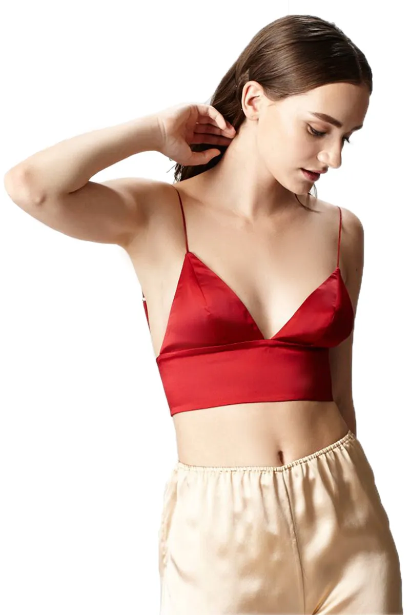 Silk Satin Bikini Bralet in Maroon