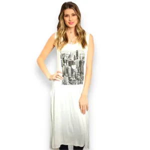 Sleeveless Graphic High Side Slits Long Tunic Top