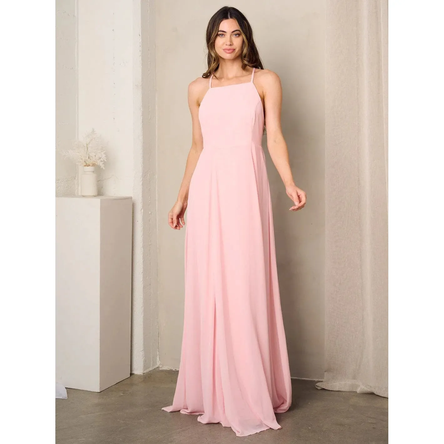 Sleeveless Open Back Pink Maxi Dress