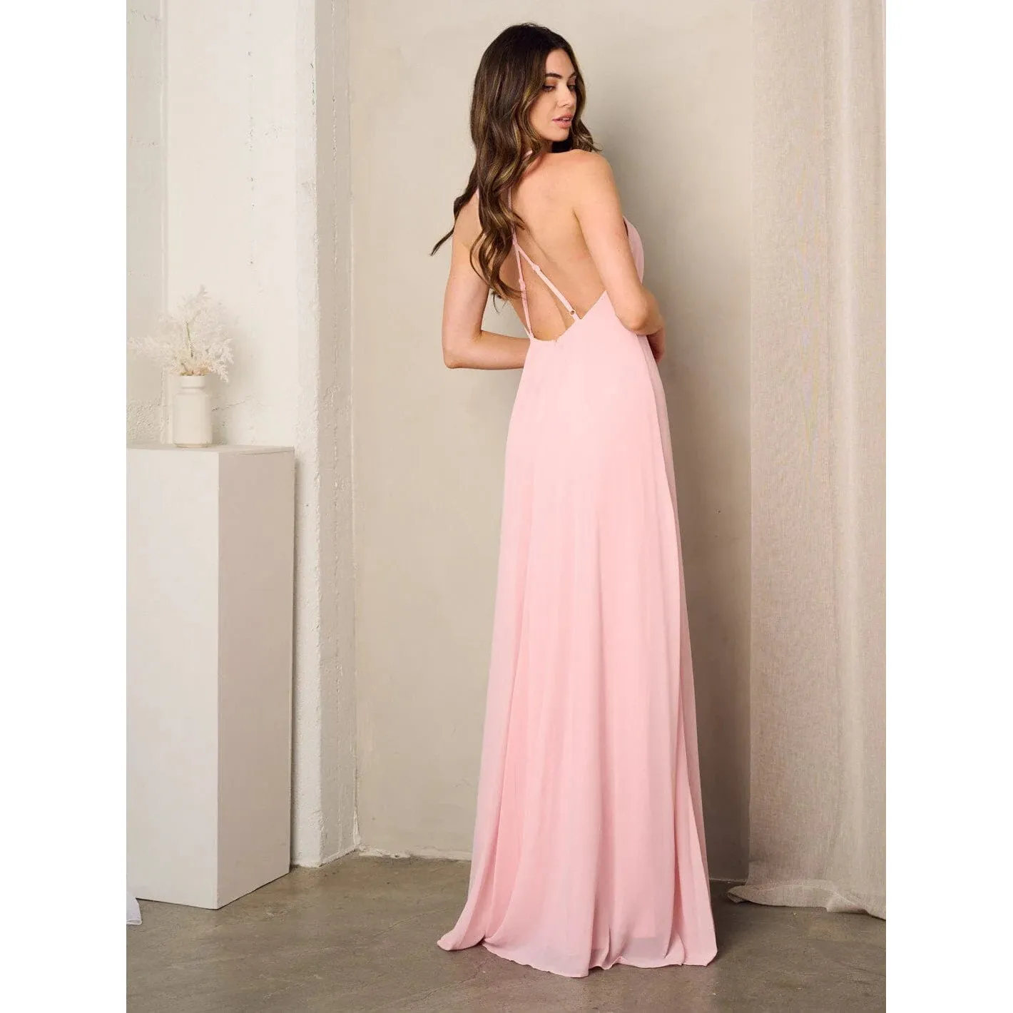 Sleeveless Open Back Pink Maxi Dress