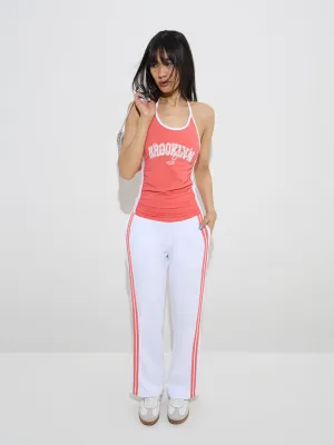 Studiofit White Striped High-Rise Cotton Track Pants