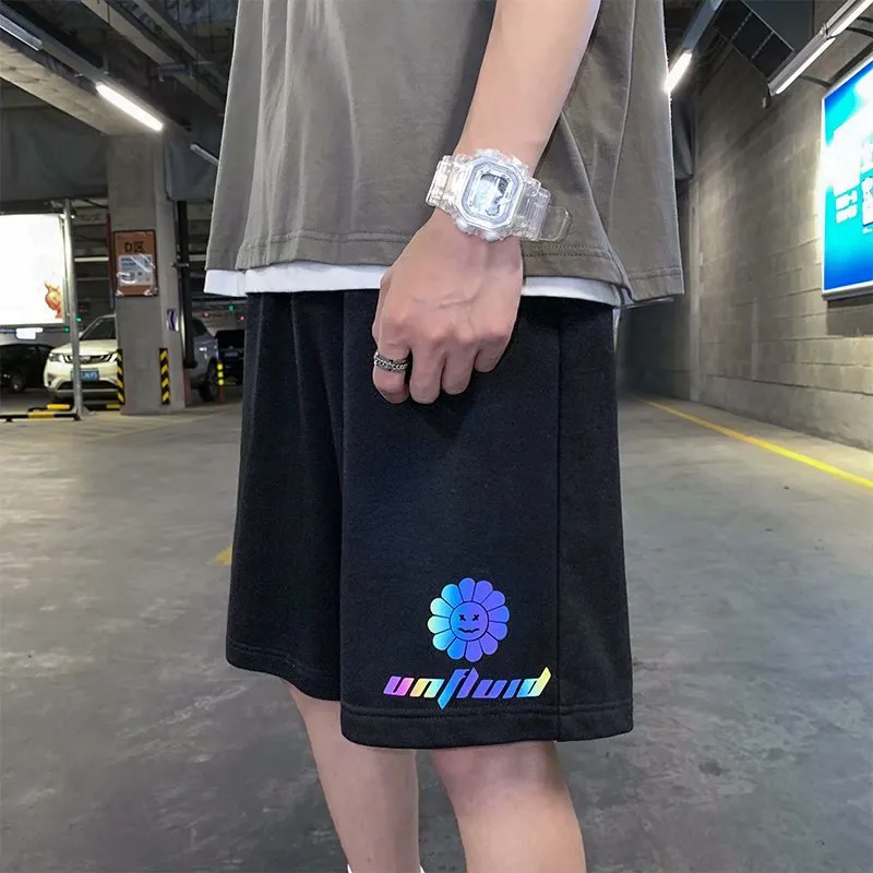Summer Casual Shorts Men All-Matching Loose Straight ReflectiveSport Pants Korean Trendy Thin Bermuda Shorts