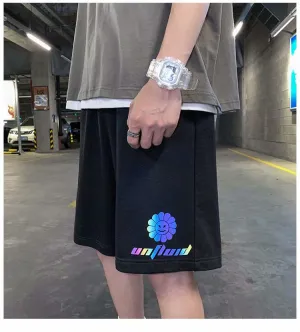 Summer Casual Shorts Men All-Matching Loose Straight ReflectiveSport Pants Korean Trendy Thin Bermuda Shorts