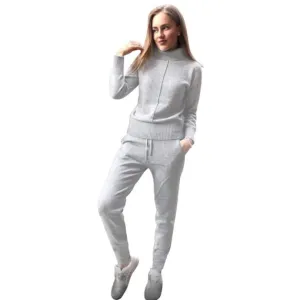TAOVK Women's Woolen Knitted High Collar Sweater Pants Loose Style Two-piece Set