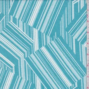 Teal/White Linear Block Crepe Georgette Fabric