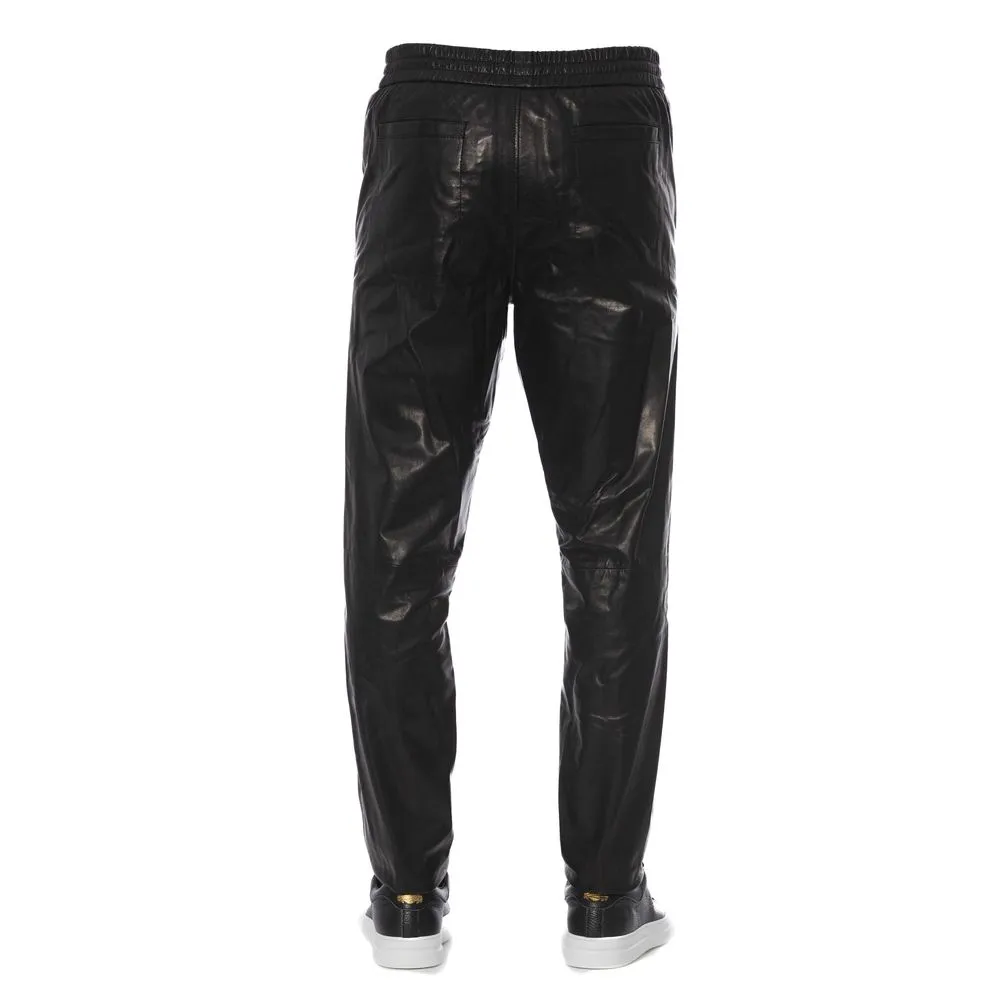 Trussardi Sleek Black Leather Trousers for Herre
