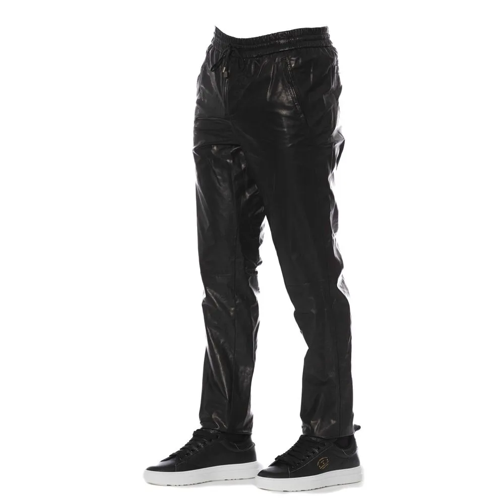 Trussardi Sleek Black Leather Trousers for Herre