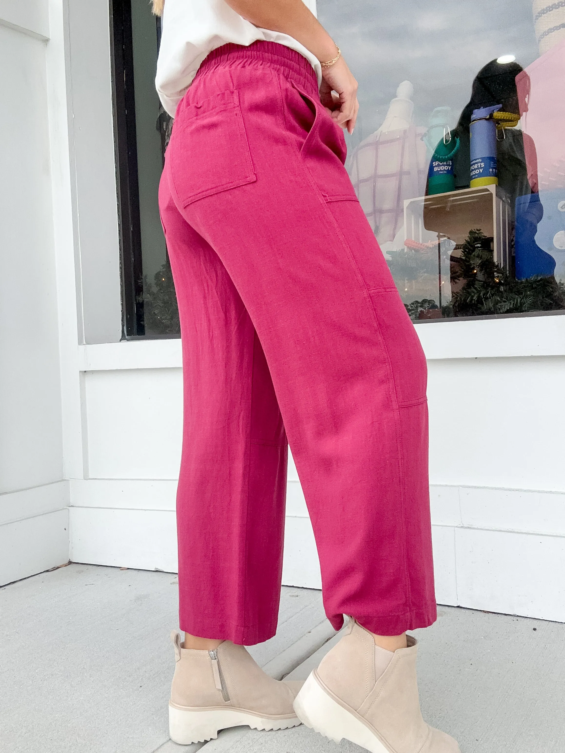 Umgee Linen Elastic Waist Pants