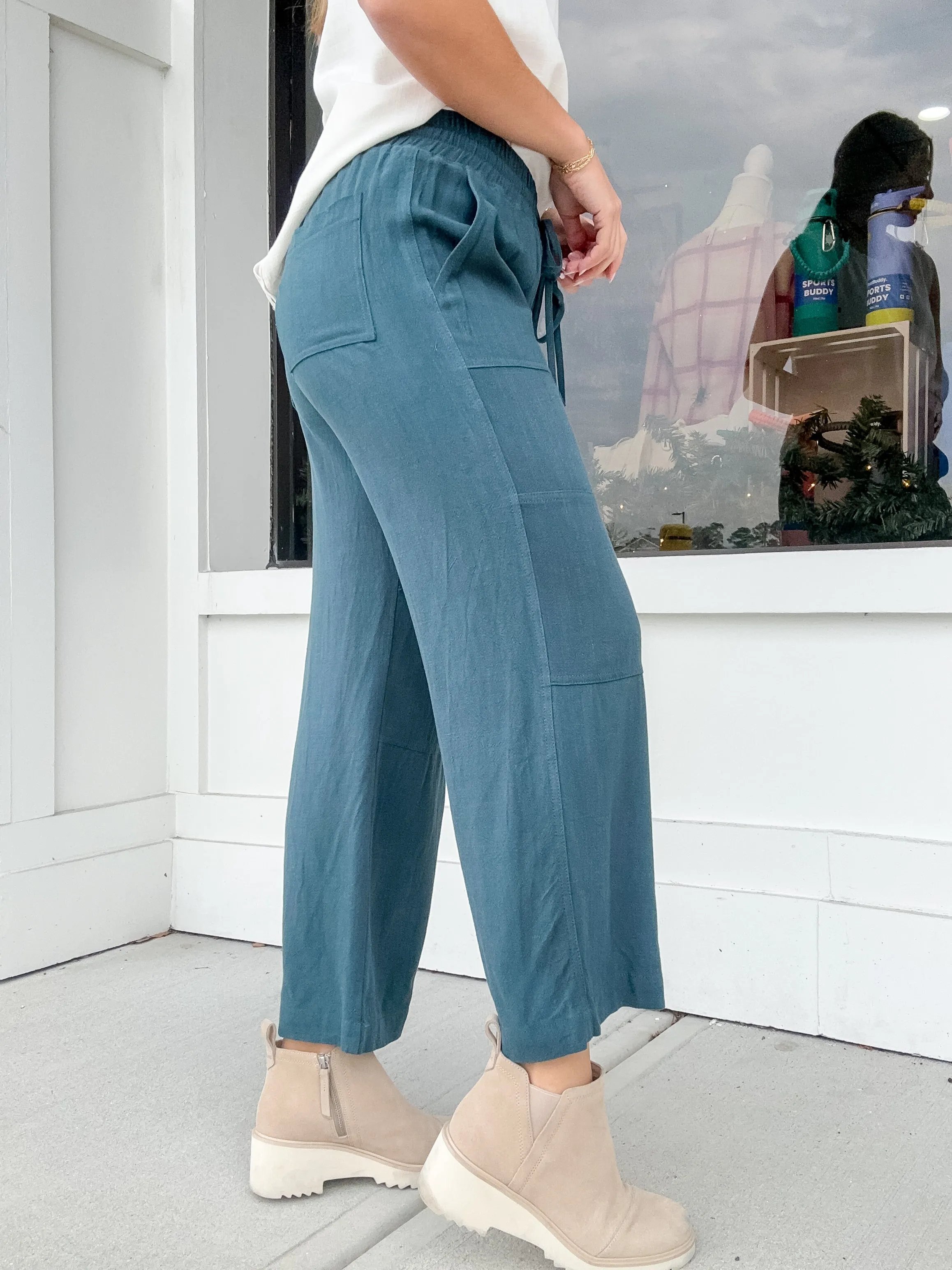 Umgee Linen Elastic Waist Pants