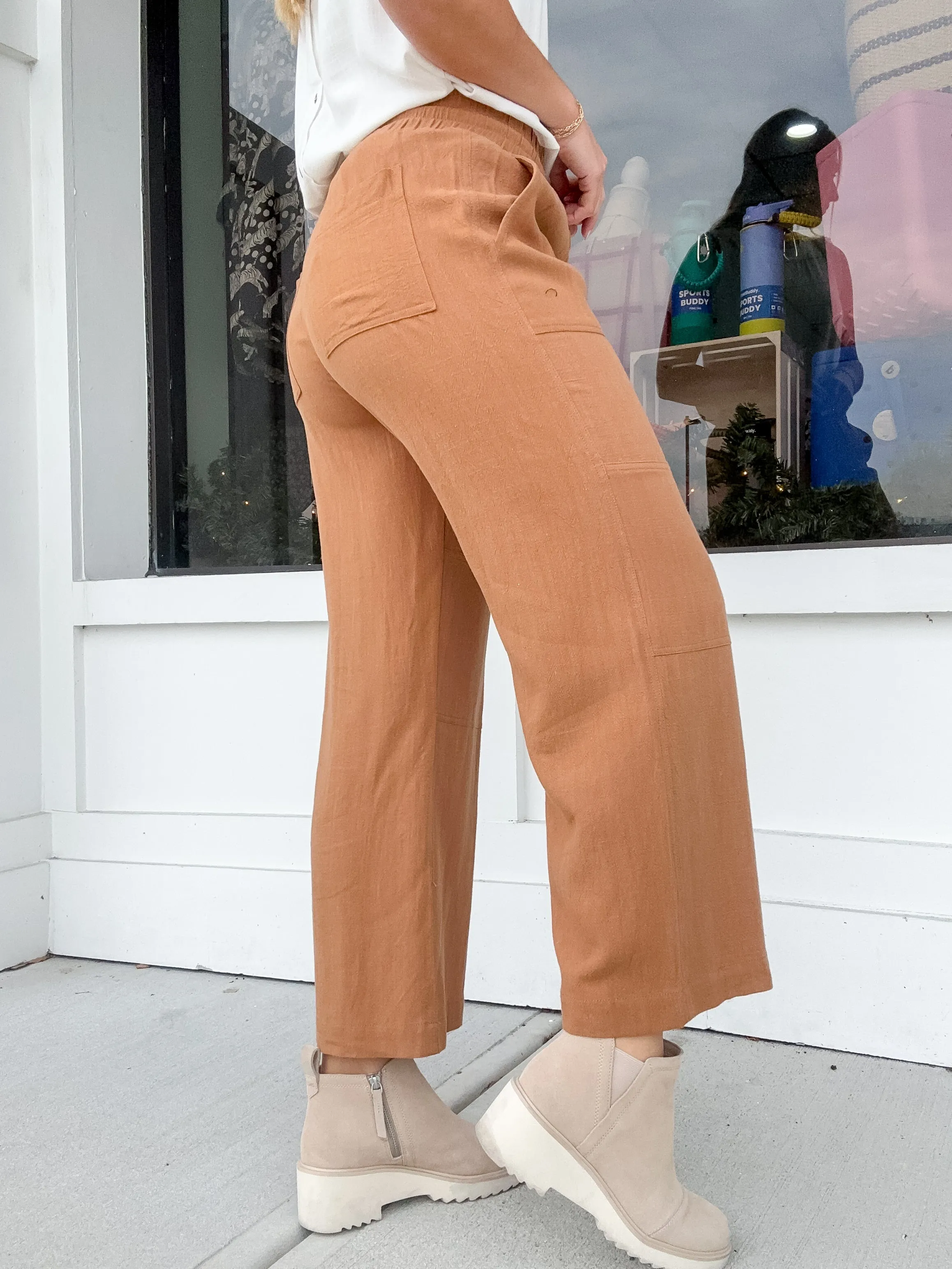 Umgee Linen Elastic Waist Pants