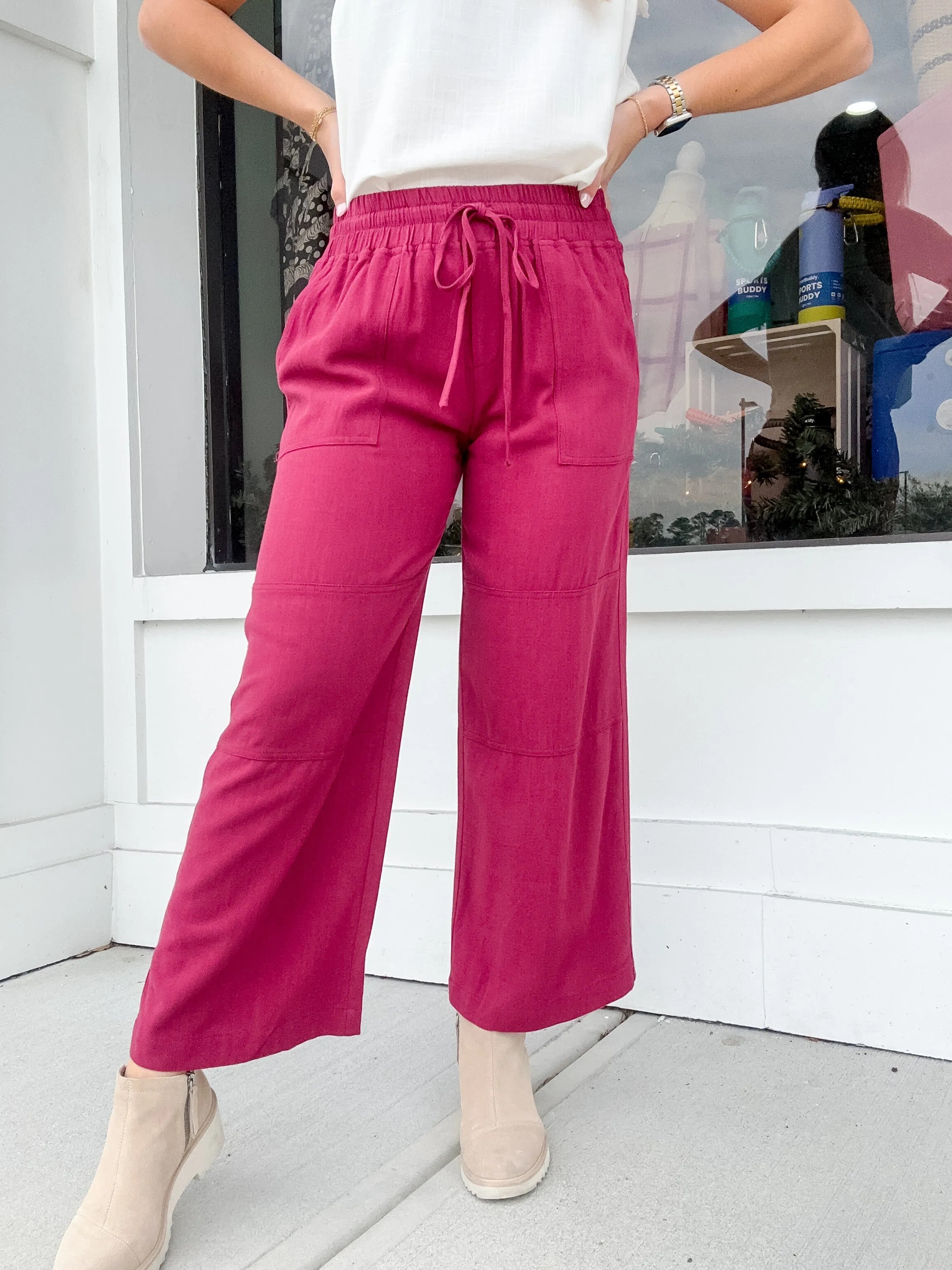 Umgee Linen Elastic Waist Pants