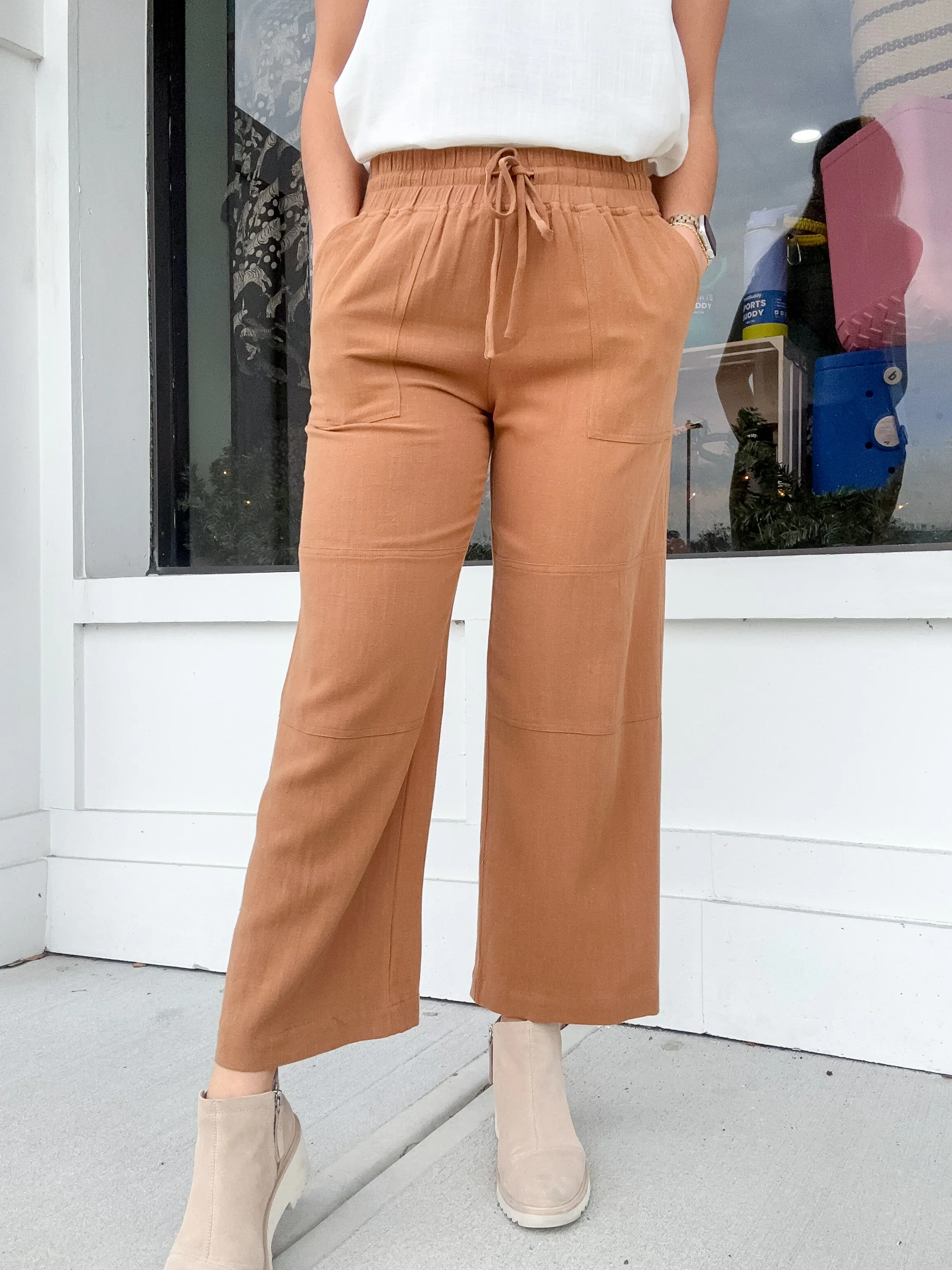 Umgee Linen Elastic Waist Pants