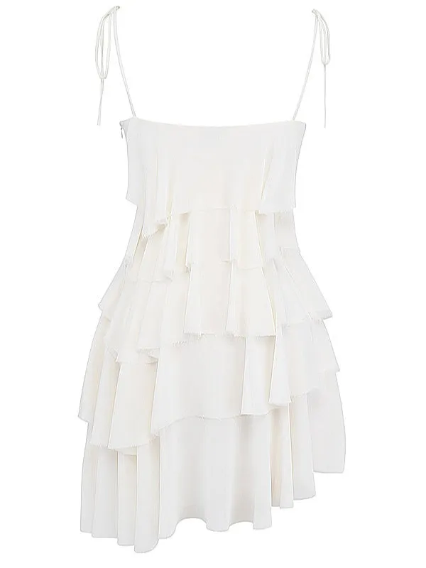 Wenkouban-Christmas Thanksgiving Gift New Year's Eve Dress party look inspos back to school dress  Cream Tiered Mini Dress