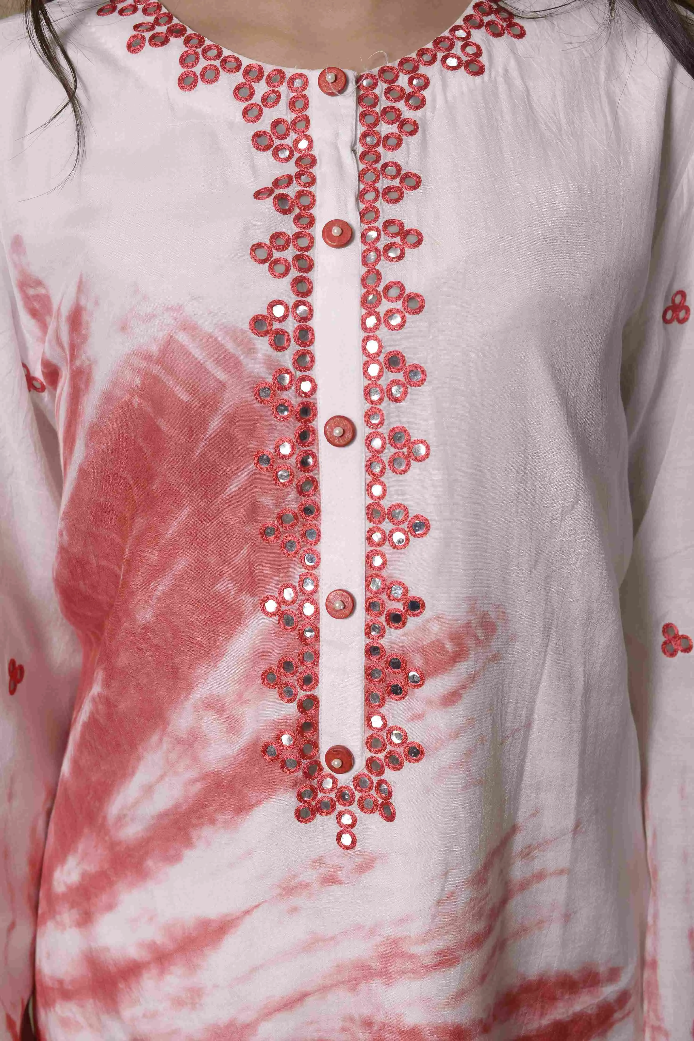 White & Peach Tie-Dye Kurta with Pants